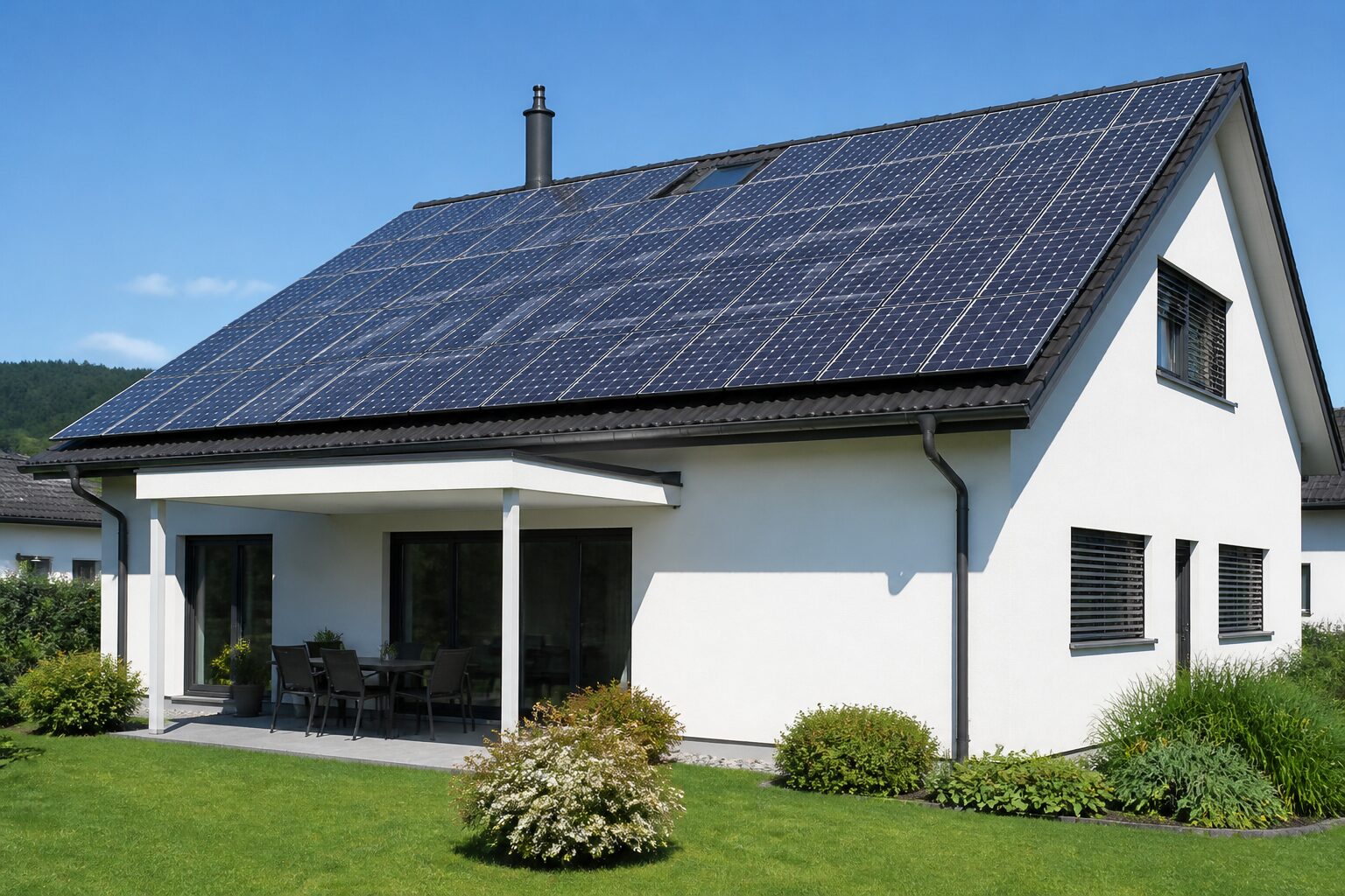 Schweizer Einfamilienhaus mit Photovoltaik auf dem Dach – Solaranlage finanzieren