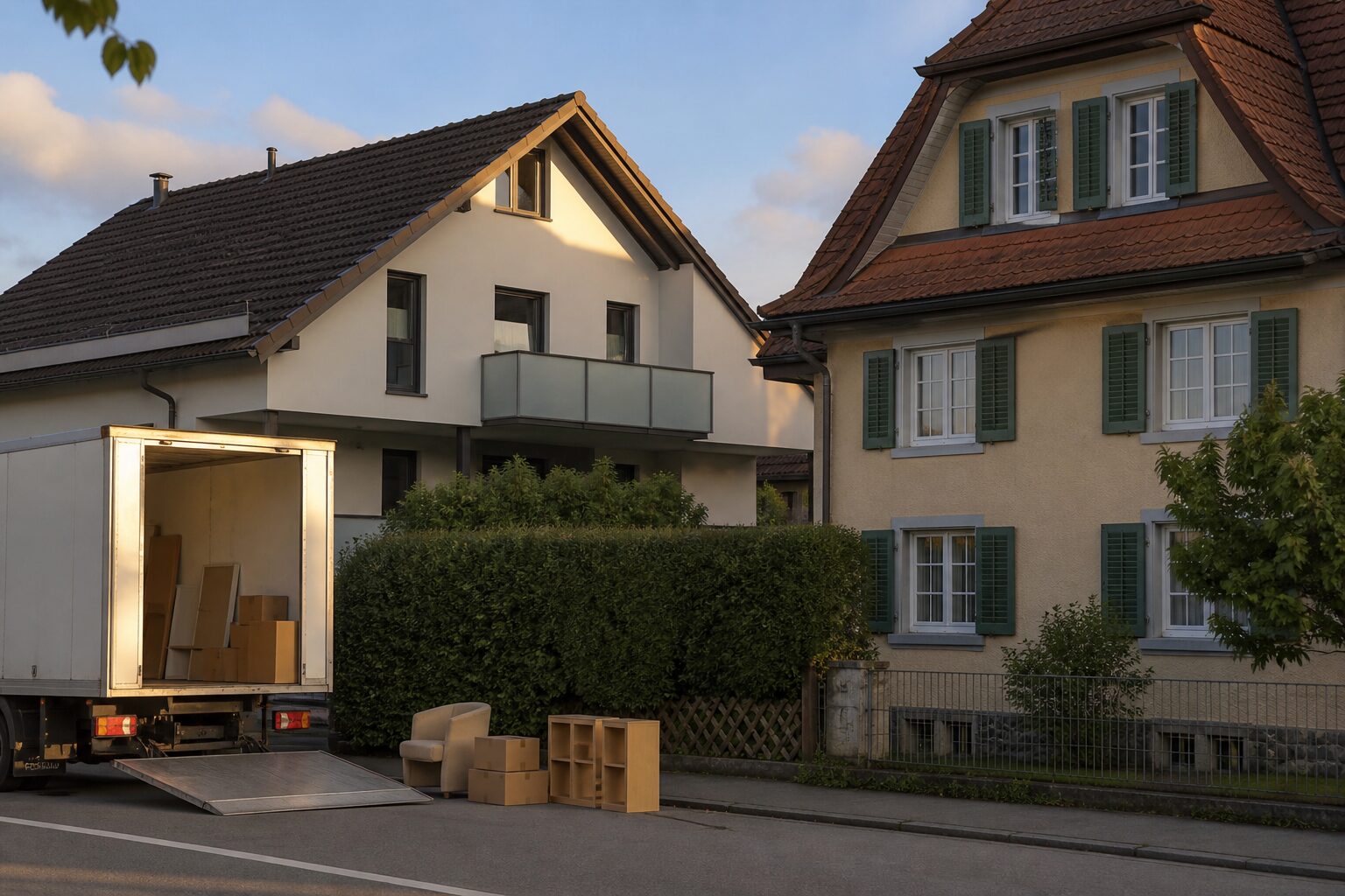 Zwei Schweizer Wohnhäuser in einer Strasse – Zwischenfinanzierung beim Umzug